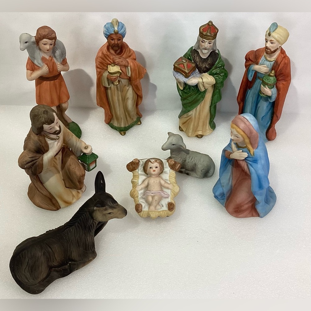 Homco 5216 Vintage Ceramic Nativity Set 9 pieces